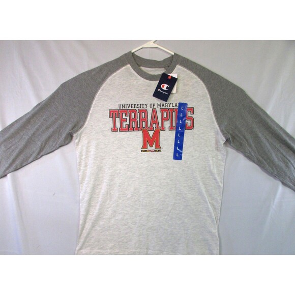 University of Maryland Terrapins Shirt Mens Large Gray Champion NCAA Long Sleeve - Picture 1 of 13